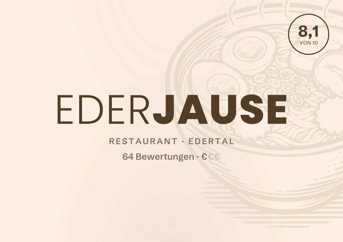 Illustriertes Poster von Ederjause, Restaurant in Edertal: Bewertung 8,1 von 10 aus 64 Bewertungen, Preisniveau €