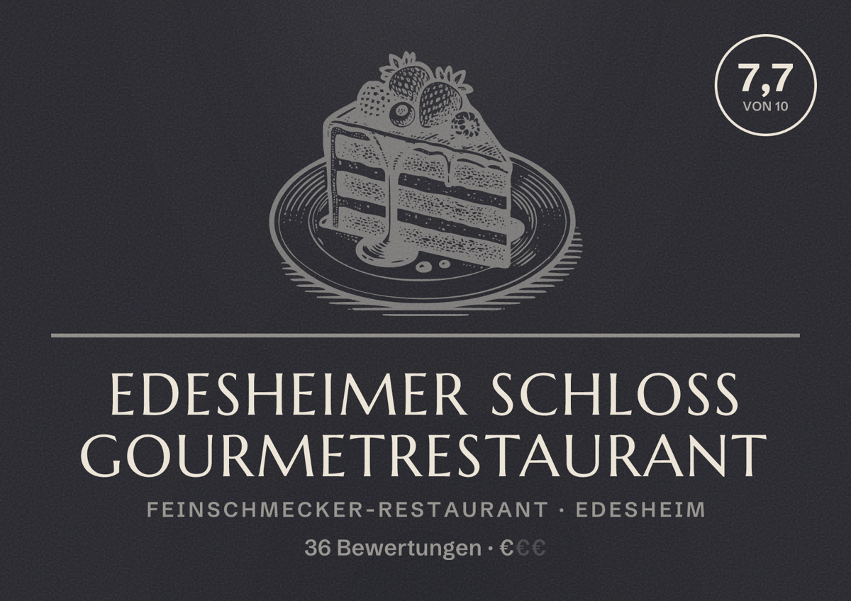 Illustriertes Poster von Edesheimer Schloss Gourmetrestaurant, Feinschmecker-Restaurant in Edesheim: Bewertung 7,7 von 10 aus 36 Bewertungen, Preisniveau €