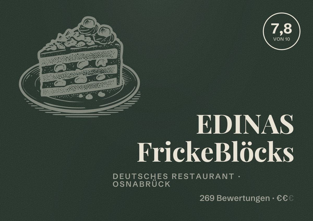 Illustriertes Poster von EDINAS FrickeBlöcks, Deutsches Restaurant in Osnabrück: Gästebewertung 7,8 von 10 aus 269 Bewertungen
