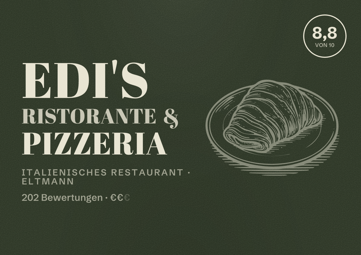 Illustriertes Poster von Edi's Ristorante & Pizzeria, Italienisches Restaurant in Eltmann: Bewertung 8,8 von 10 aus 202 Bewertungen, Preisniveau €€