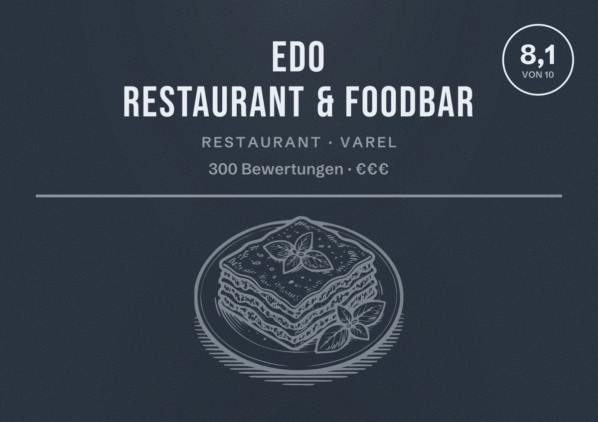 Illustriertes Poster von edo Restaurant & Foodbar, Restaurant in Varel: Bewertung 8,1 von 10 aus 300 Bewertungen, Preisniveau €€€