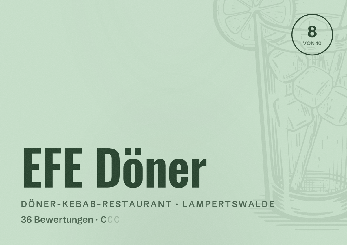 Illustriertes Poster von EFE Döner, Döner-Kebab-Restaurant in Lampertswalde: Bewertung 8 von 10 aus 36 Bewertungen, Preisniveau €
