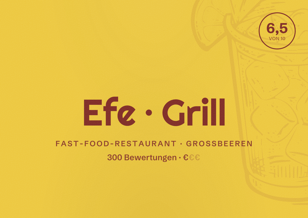 Illustriertes Poster von Efe Grill, Fast-Food-Restaurant in Großbeeren: Bewertung 6,5 von 10 aus 300 Bewertungen, Preisniveau €