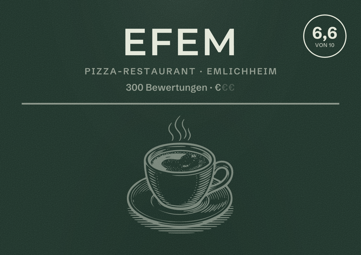 Illustriertes Poster von EFEm, Pizza-Restaurant in Emlichheim: Bewertung 6,6 von 10 aus 300 Bewertungen, Preisniveau €