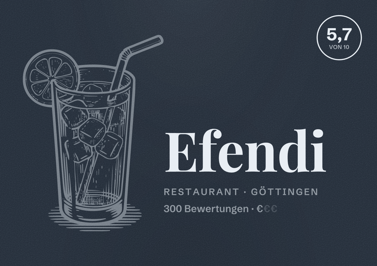 Illustriertes Poster von Efendi, Restaurant in Göttingen: Bewertung 5,7 von 10 aus 300 Bewertungen, Preisniveau €