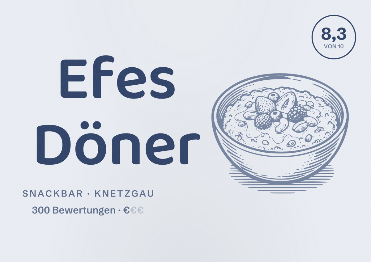 Illustriertes Poster von Efes Döner, Snackbar in Knetzgau: Bewertung 8,3 von 10 aus 300 Bewertungen, Preisniveau €