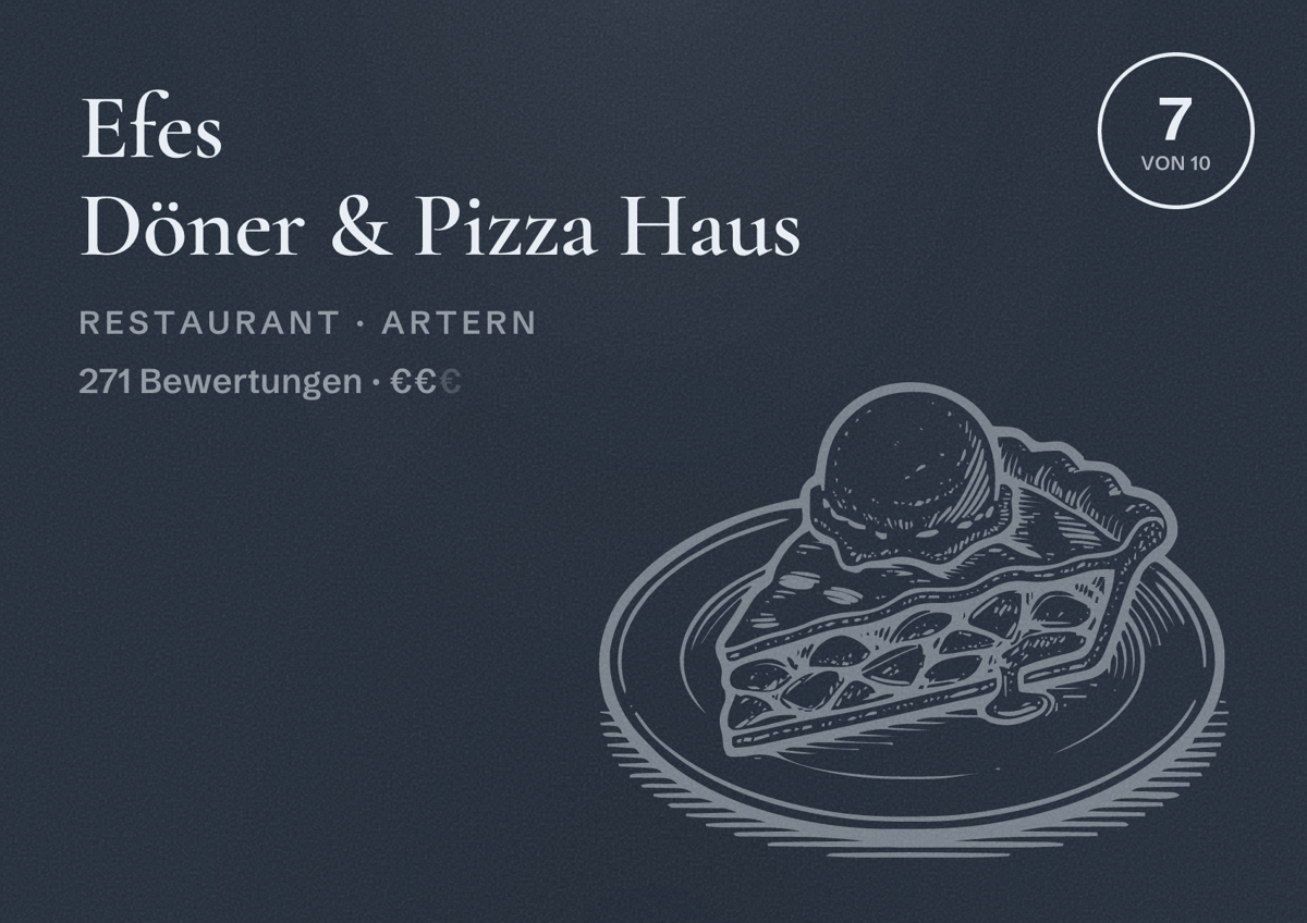 Illustriertes Poster von Efes Döner & Pizza Haus, Restaurant in Artern: Bewertung 7 von 10 aus 271 Bewertungen, Preisniveau €€