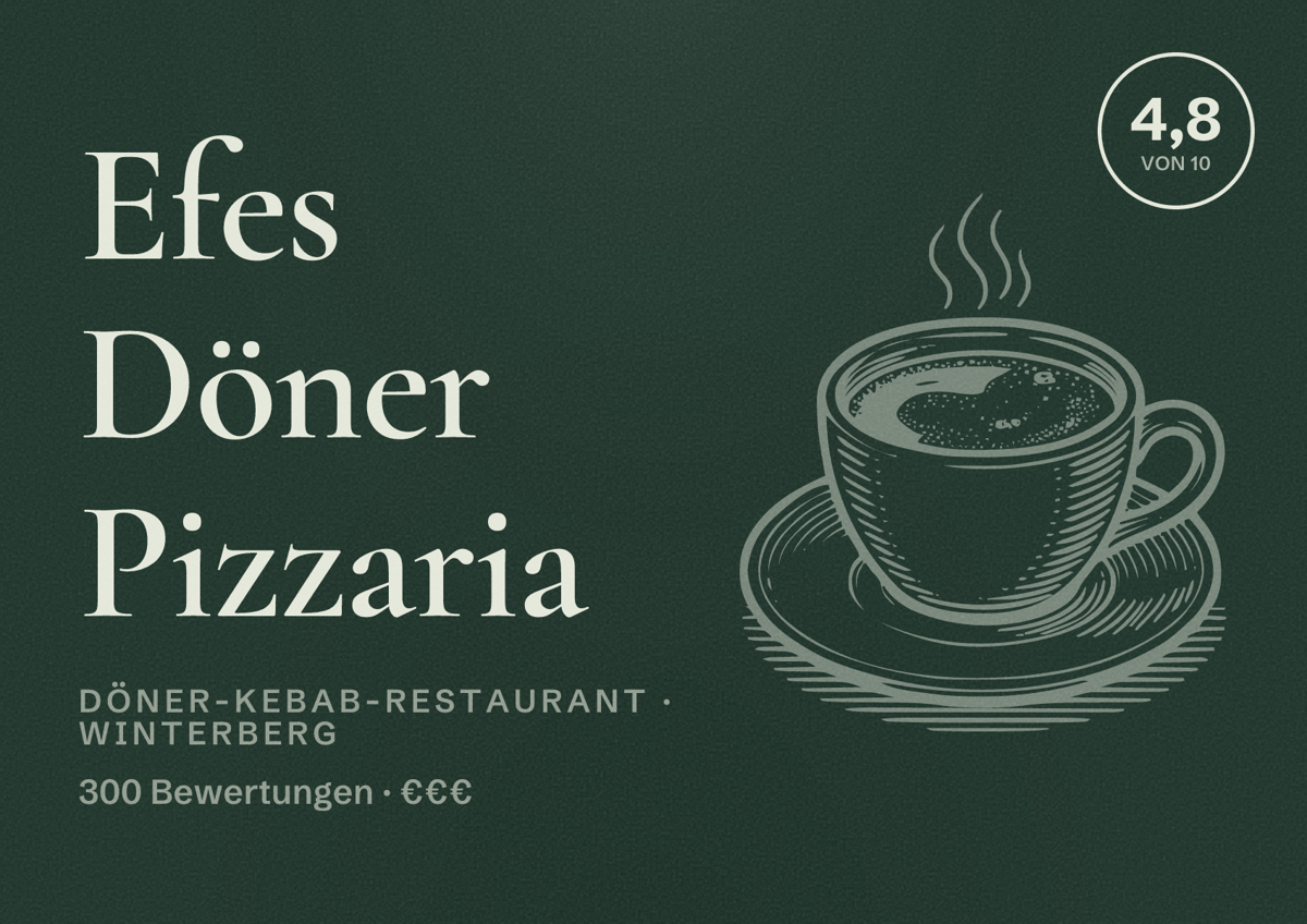 Illustriertes Poster von Efes Döner Pizzaria, Döner-Kebab-Restaurant in Winterberg: Bewertung 4,8 von 10 aus 300 Bewertungen, Preisniveau €€€
