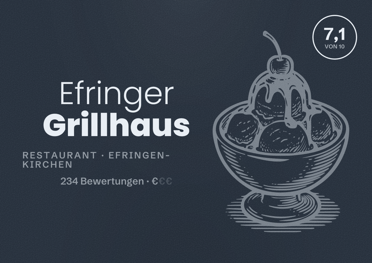 Illustriertes Poster von Efringer Grillhaus, Restaurant in Efringen-Kirchen: Bewertung 7,1 von 10 aus 234 Bewertungen, Preisniveau €