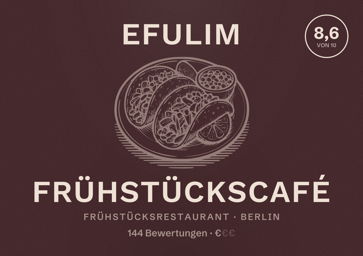 Illustriertes Poster von Efulim Frühstückscafé, Frühstücksrestaurant in Berlin: Bewertung 8,6 von 10 aus 144 Bewertungen, Preisniveau €