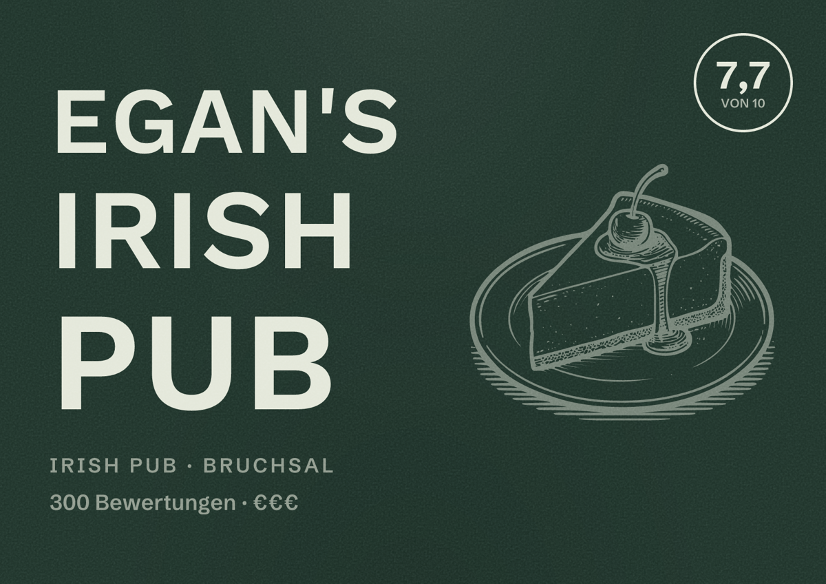 Illustriertes Poster von Egan's Irish Pub, Irish Pub in Bruchsal: Bewertung 7,7 von 10 aus 300 Bewertungen, Preisniveau €€€