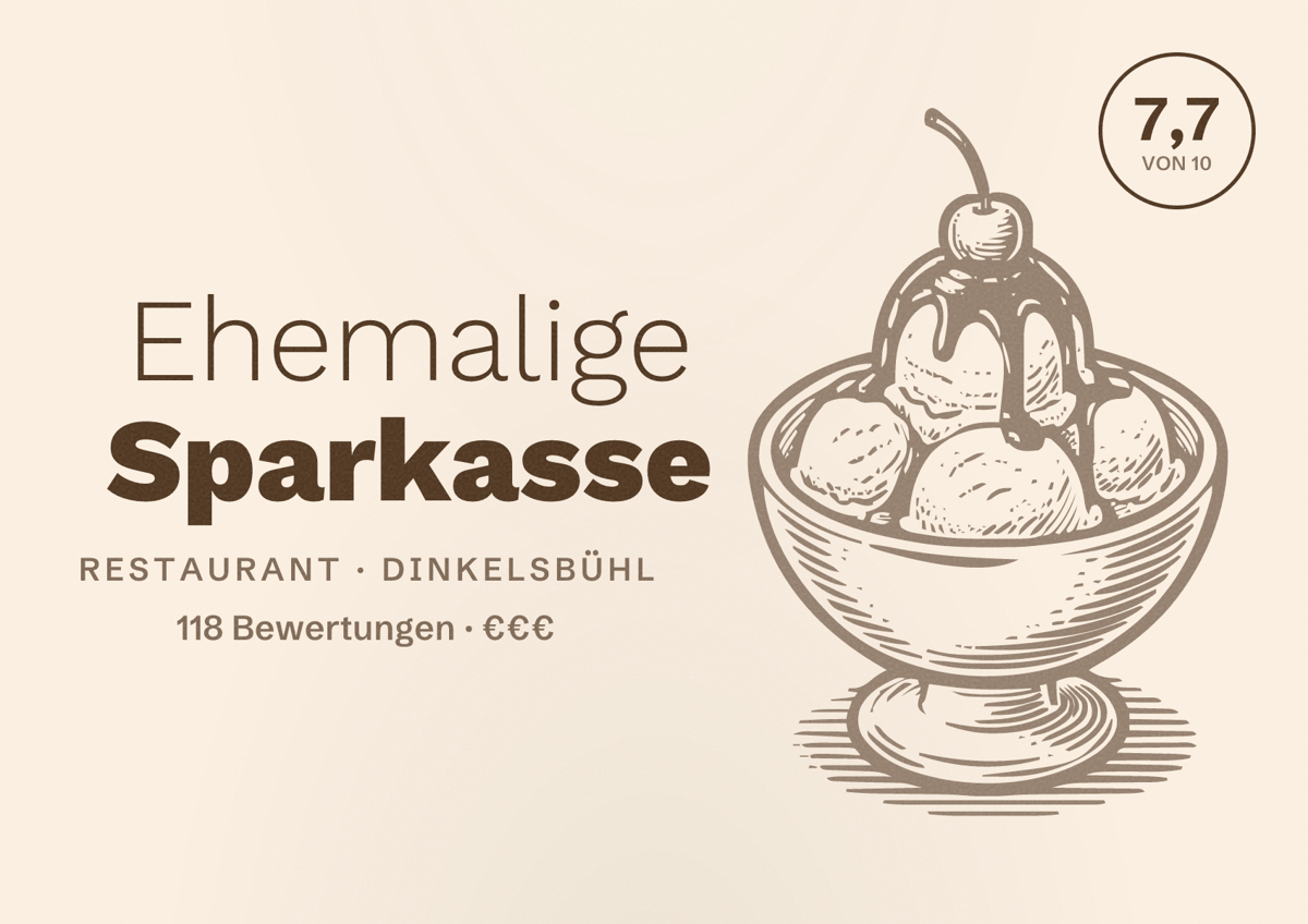Illustriertes Poster von Ehemalige Sparkasse, Restaurant in Dinkelsbühl: Bewertung 7,7 von 10 aus 118 Bewertungen, Preisniveau €€€