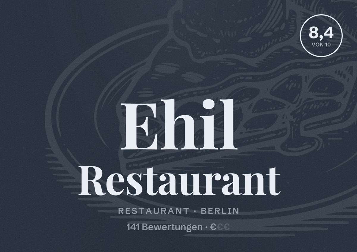 Illustriertes Poster von Ehil Restaurant, Restaurant in Berlin: Bewertung 8,4 von 10 aus 141 Bewertungen, Preisniveau €