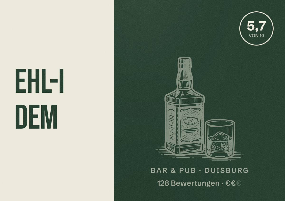 Illustriertes Poster von Ehl-i Dem, Bar & Pub in Duisburg: Bewertung 5,7 von 10 aus 128 Bewertungen, Preisniveau €€