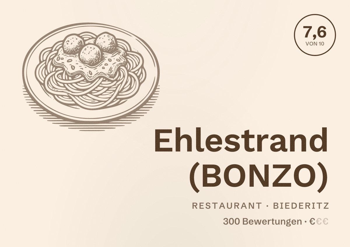 Illustriertes Poster von Ehlestrand (BONZO), Restaurant in Biederitz: Bewertung 7,6 von 10 aus 300 Bewertungen, Preisniveau €