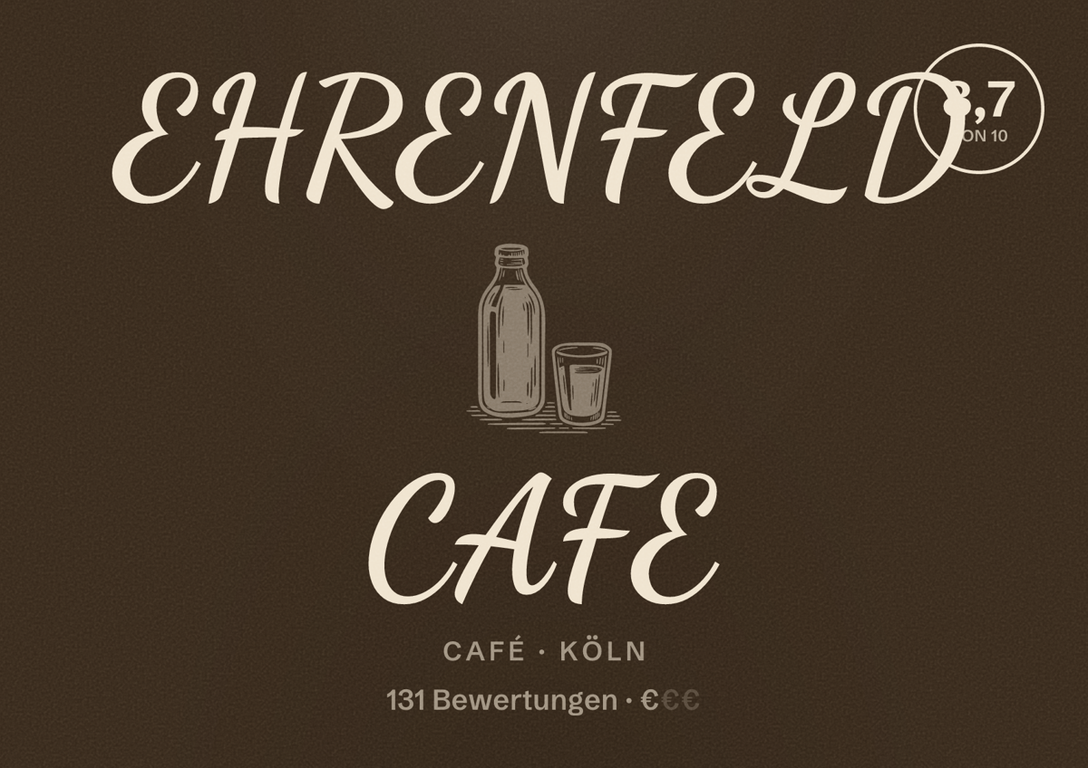 Illustriertes Poster von EHRENFELD CAFE, Café in Köln: Bewertung 8,7 von 10 aus 131 Bewertungen, Preisniveau €