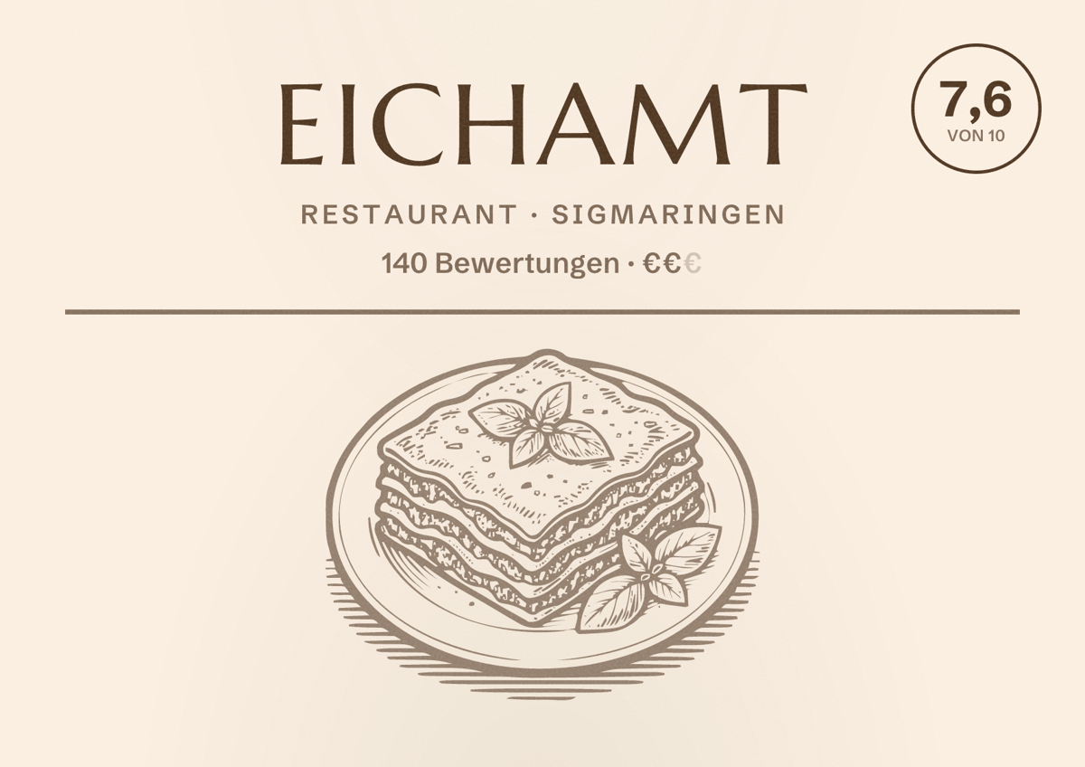 Illustriertes Poster von Eichamt, Restaurant in Sigmaringen: Bewertung 7,6 von 10 aus 140 Bewertungen, Preisniveau €€