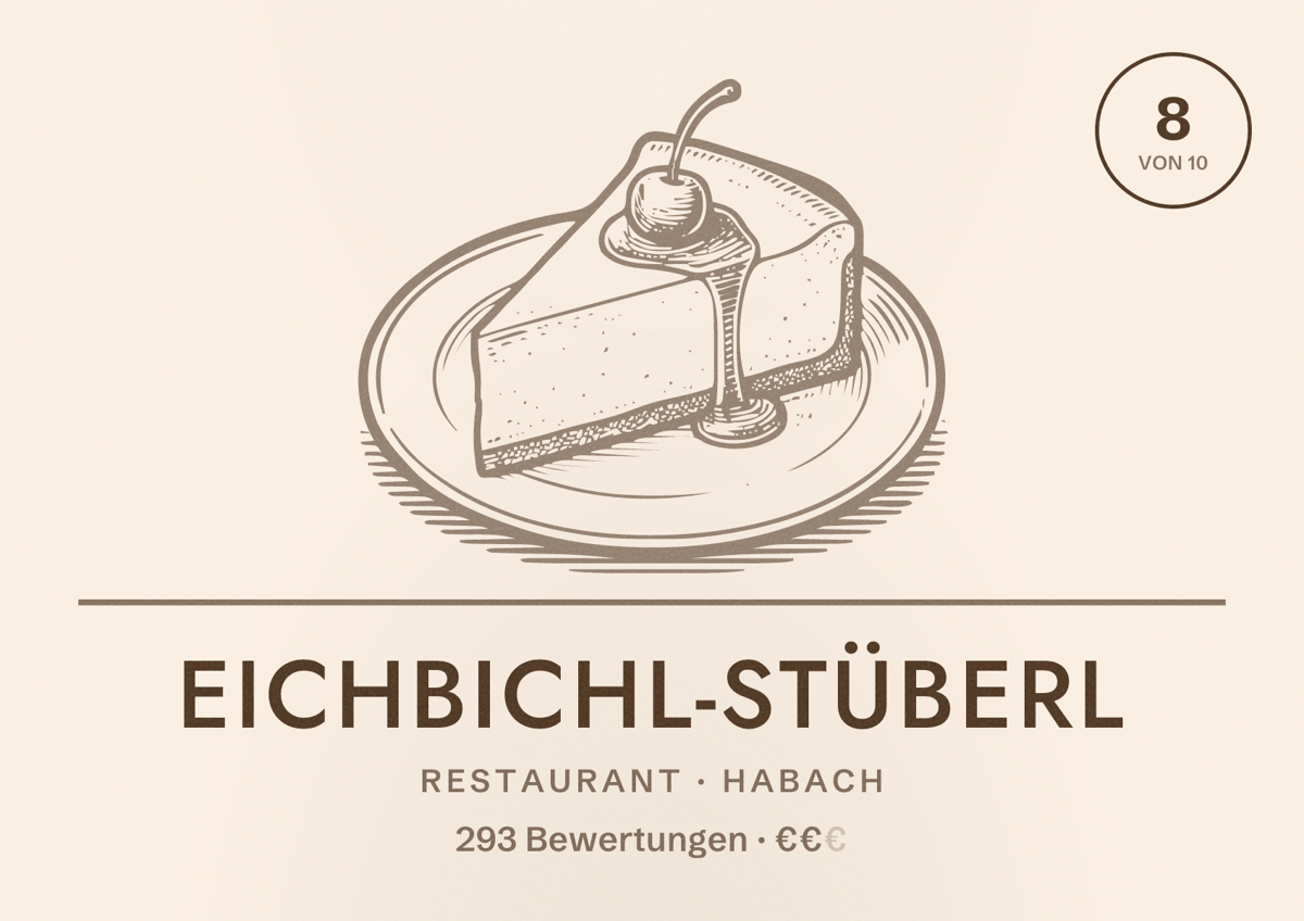 Illustriertes Poster von Eichbichl-Stüberl, Restaurant in Habach: Bewertung 8 von 10 aus 293 Bewertungen, Preisniveau €€