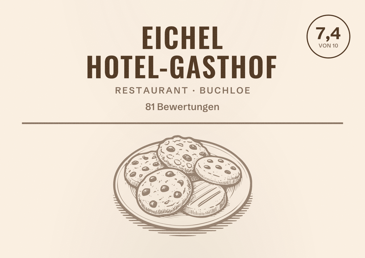Illustriertes Poster von Eichel Hotel-Gasthof, Restaurant in Buchloe: Bewertung 7,4 von 10 aus 81 Bewertungen
