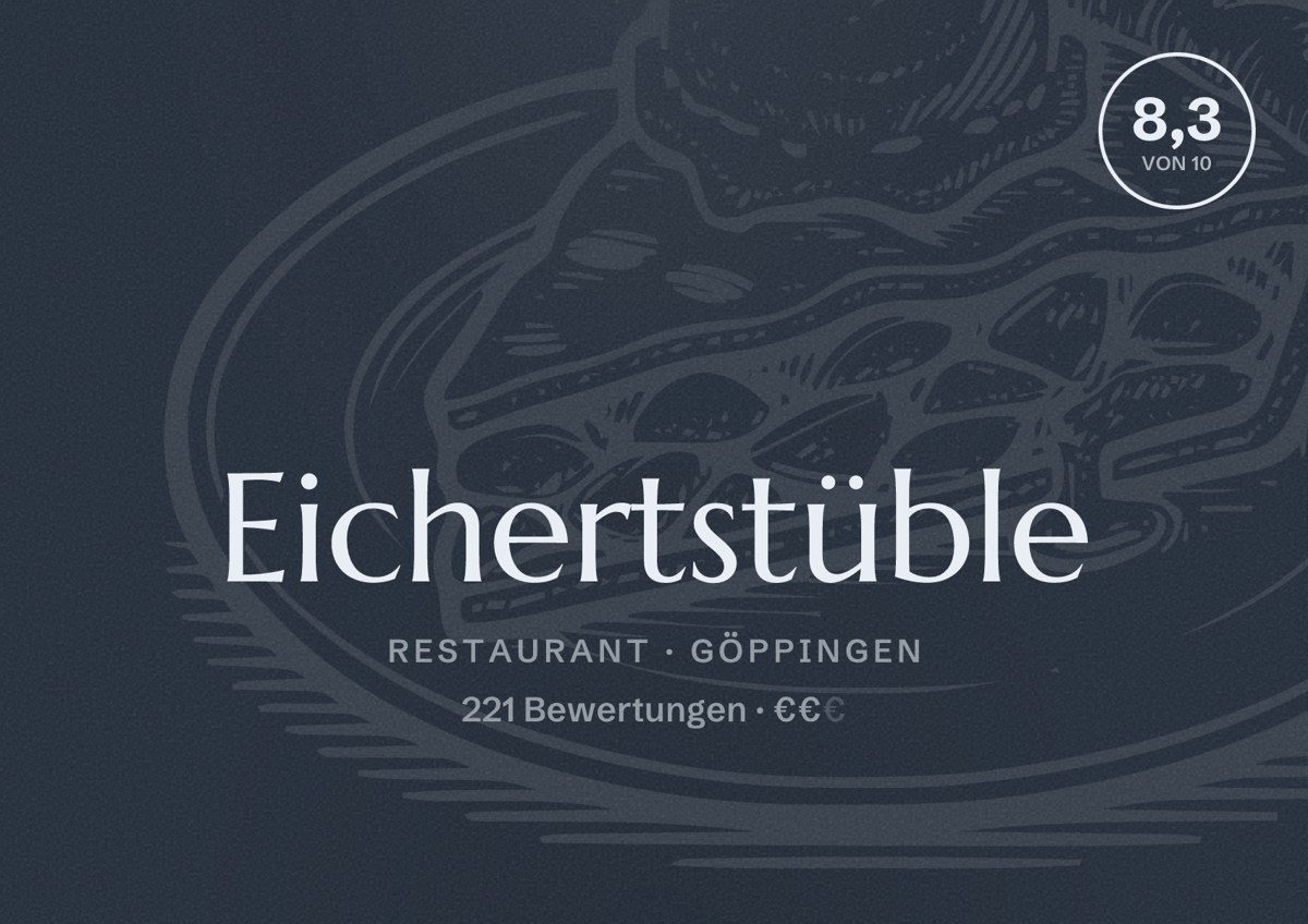 Illustriertes Poster von Eichertstüble, Restaurant in Göppingen: Bewertung 8,3 von 10 aus 221 Bewertungen, Preisniveau €€