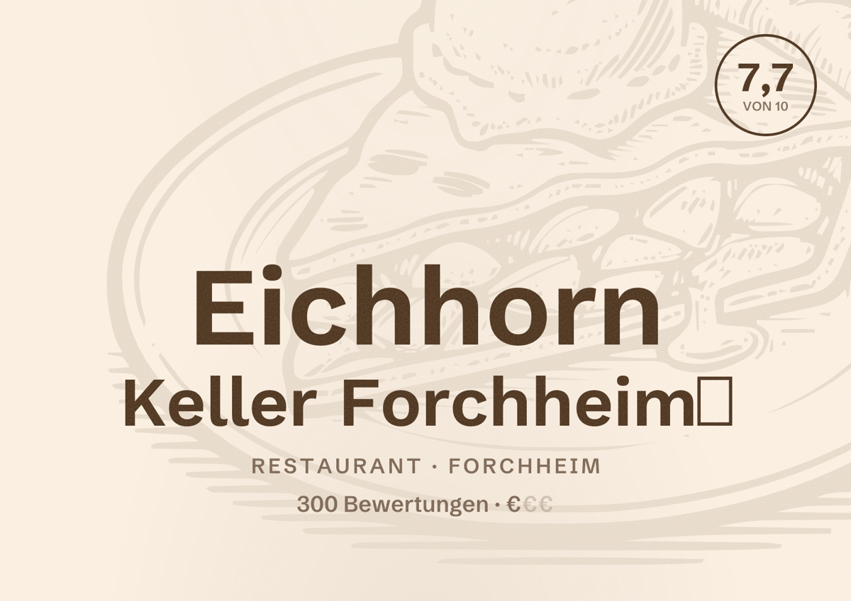 Illustriertes Poster von Eichhorn Keller Forchheim‎, Restaurant in Forchheim: Bewertung 7,7 von 10 aus 300 Bewertungen, Preisniveau €