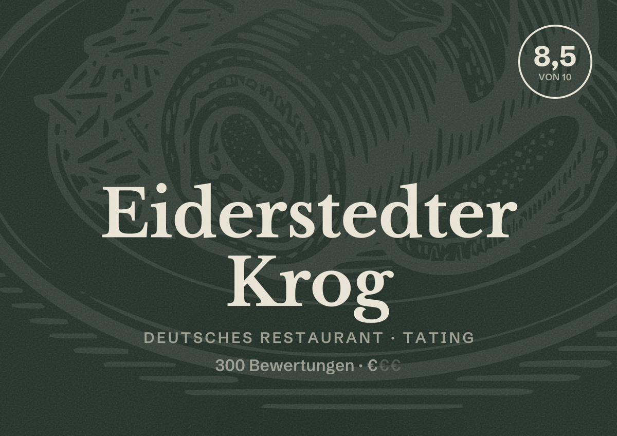 Illustriertes Poster von Eiderstedter Krog, Deutsches Restaurant in Tating: Bewertung 8,5 von 10 aus 300 Bewertungen, Preisniveau €