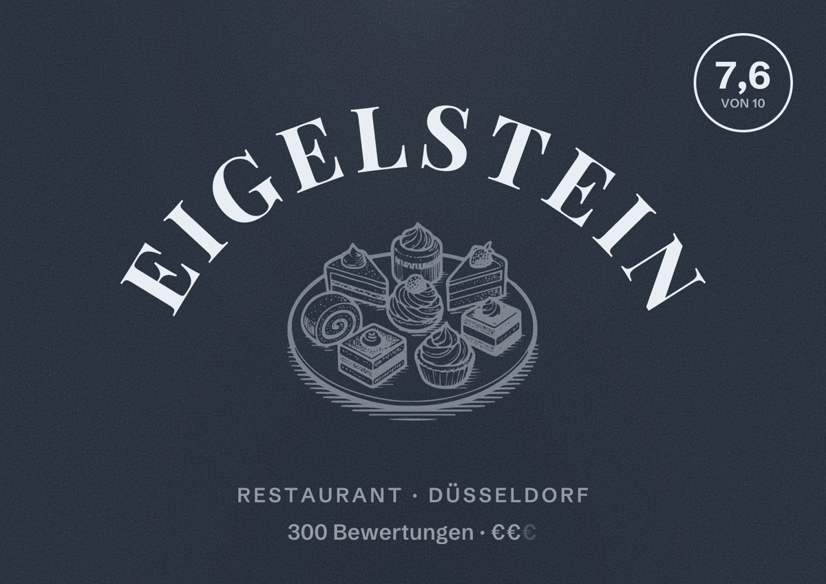 Illustriertes Poster von Eigelstein, Restaurant in Düsseldorf: Bewertung 7,6 von 10 aus 300 Bewertungen, Preisniveau €€