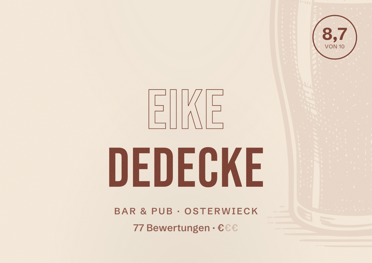 Illustriertes Poster von Eike Dedecke, Bar & Pub in Osterwieck: Bewertung 8,7 von 10 aus 77 Bewertungen, Preisniveau €