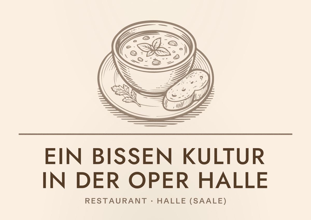 Illustriertes Poster von Ein Bissen Kultur in der Oper Halle, Restaurant in Halle (Saale)