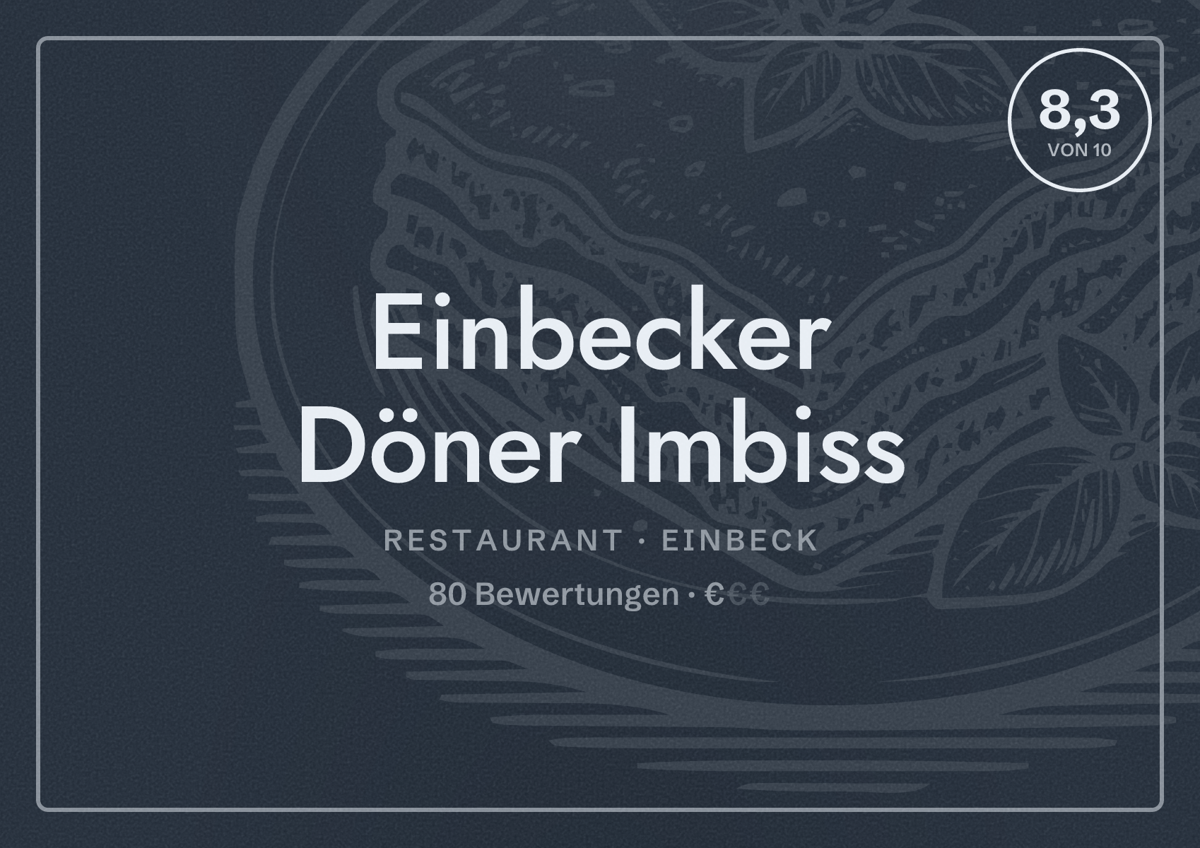 Illustriertes Poster von Einbecker Döner Imbiss, Restaurant in Einbeck: Bewertung 8,3 von 10 aus 80 Bewertungen, Preisniveau €