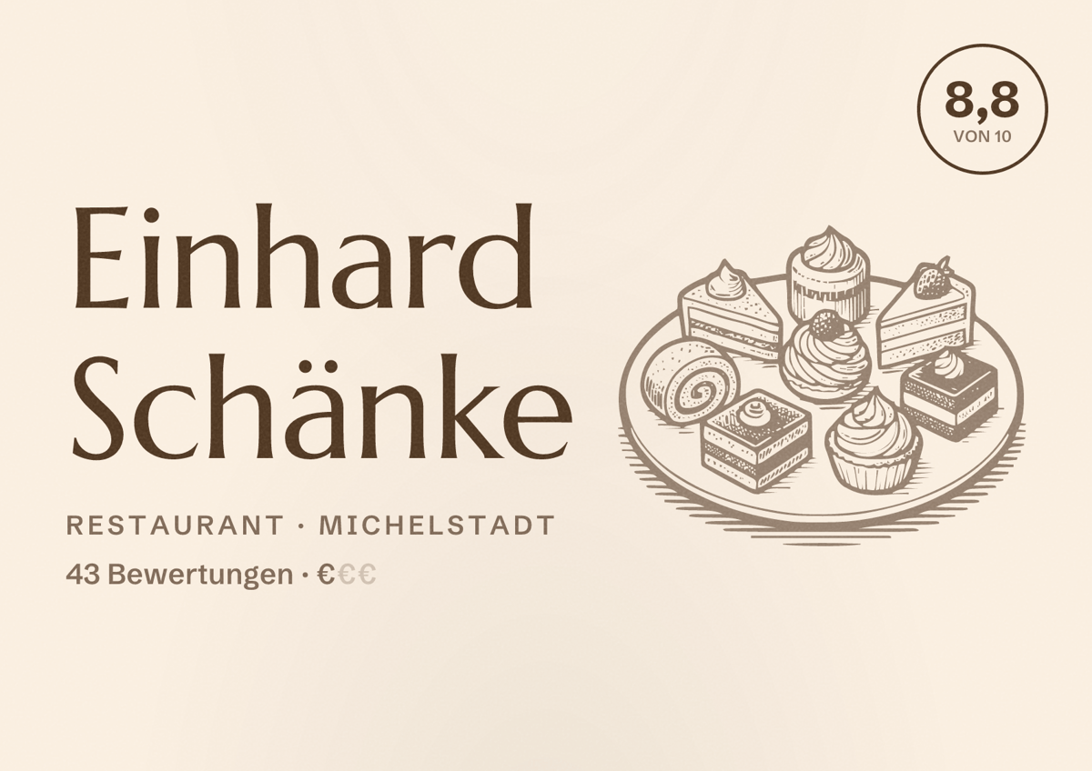 Illustriertes Poster von Einhard Schänke, Restaurant in Michelstadt: Bewertung 8,8 von 10 aus 43 Bewertungen, Preisniveau €