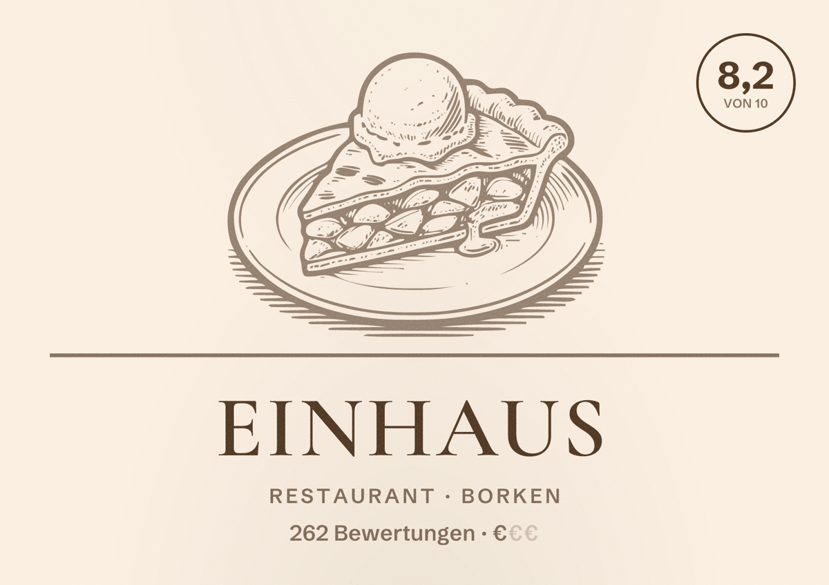 Illustriertes Poster von Einhaus, Restaurant in Borken: Bewertung 8,2 von 10 aus 262 Bewertungen, Preisniveau €