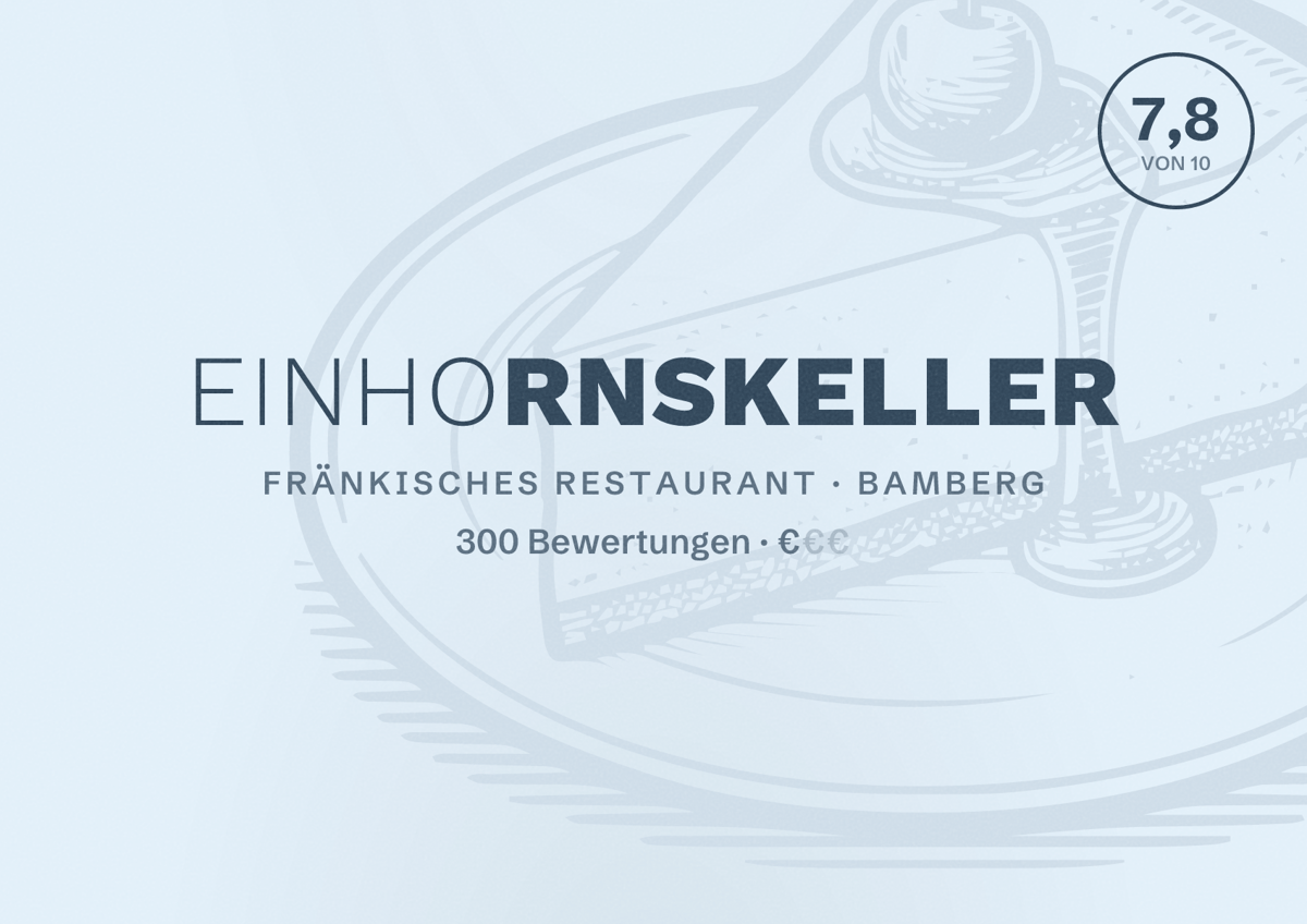 Illustriertes Poster von Einhornskeller, Fränkisches Restaurant in Bamberg: Bewertung 7,8 von 10 aus 300 Bewertungen, Preisniveau €