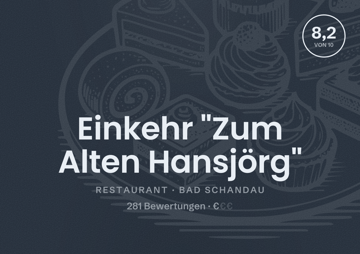 Illustriertes Poster von Einkehr "Zum Alten Hansjörg", Restaurant in Bad Schandau: Bewertung 8,2 von 10 aus 281 Bewertungen, Preisniveau €