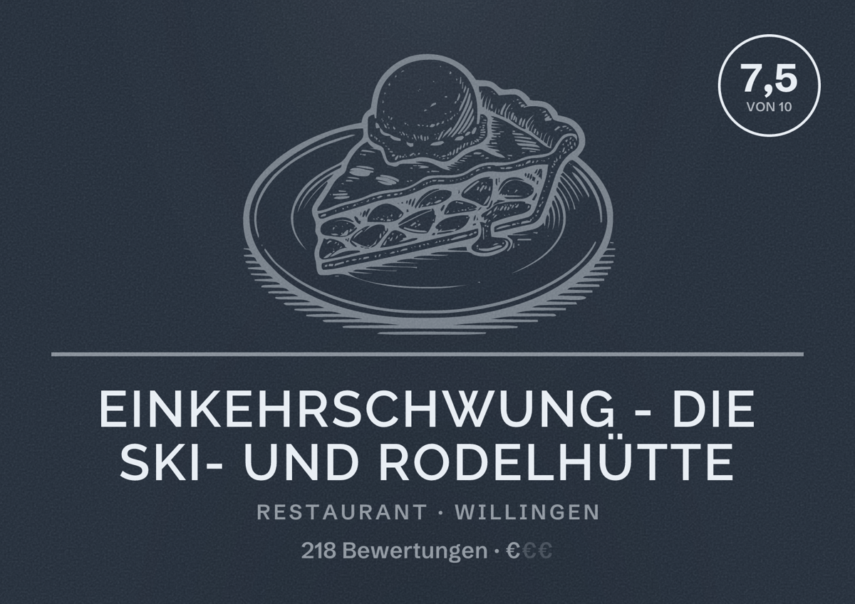 Illustriertes Poster von Einkehrschwung - Die Ski- und Rodelhütte, Restaurant in Willingen: Bewertung 7,5 von 10 aus 218 Bewertungen, Preisniveau €