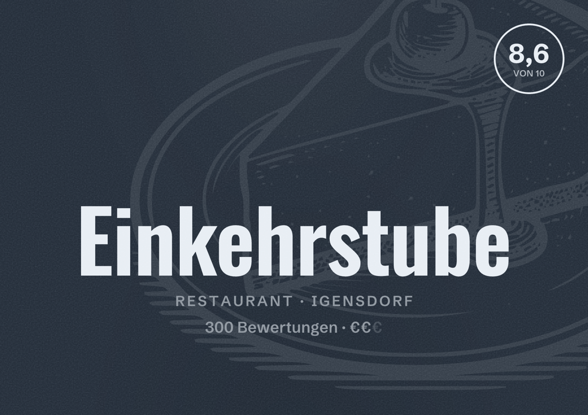 Illustriertes Poster von Einkehrstube, Restaurant in Igensdorf: Bewertung 8,6 von 10 aus 300 Bewertungen, Preisniveau €€