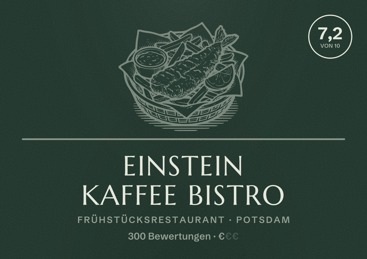 Illustriertes Poster von EINSTEIN Kaffee Bistro, Frühstücksrestaurant in Potsdam: Bewertung 7,2 von 10 aus 300 Bewertungen, Preisniveau €