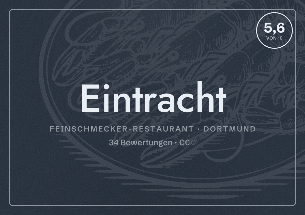 Illustriertes Poster von Eintracht, Feinschmecker-Restaurant in Dortmund: Bewertung 5,6 von 10 aus 34 Bewertungen, Preisniveau €€
