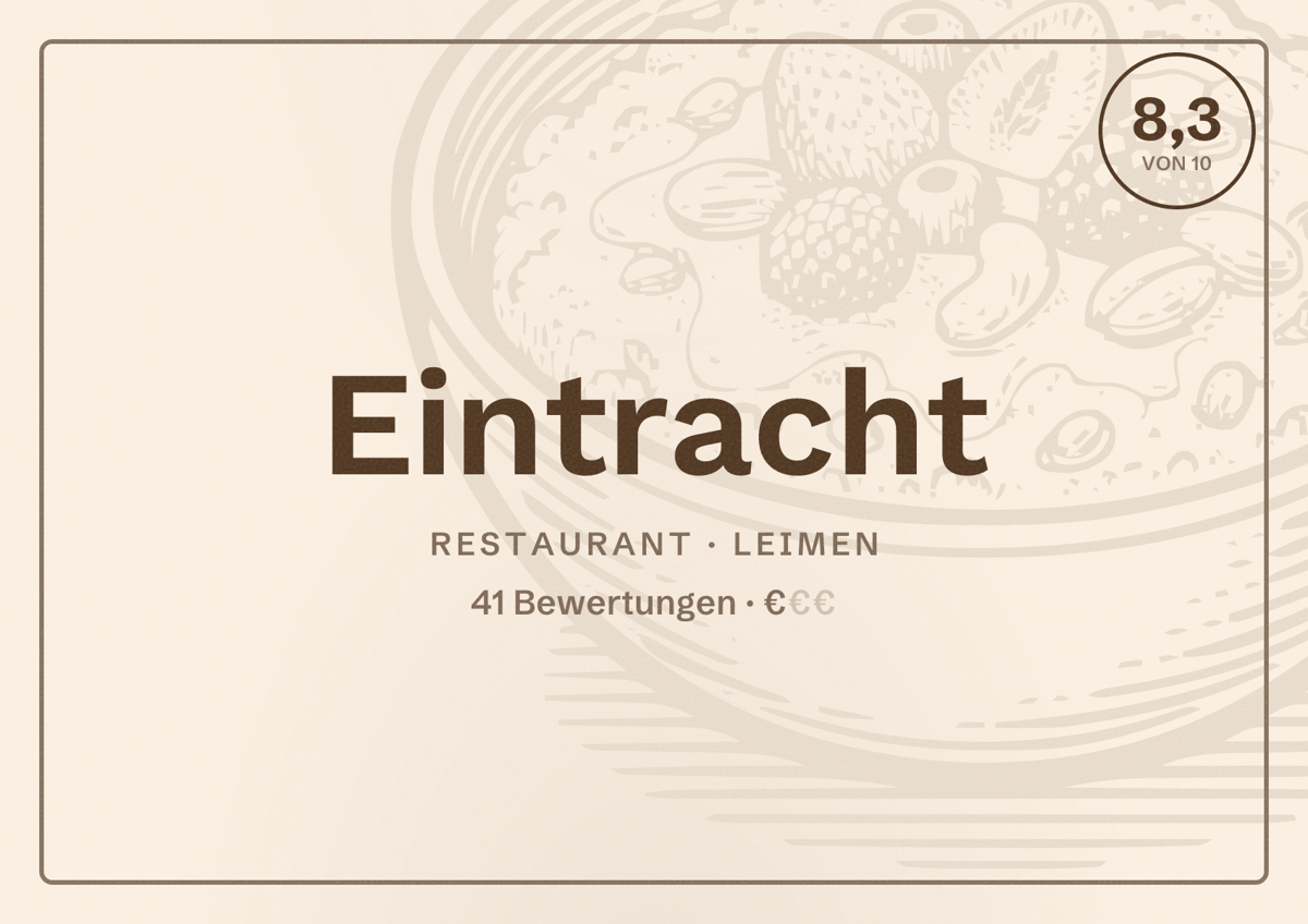 Illustriertes Poster von Eintracht, Restaurant in Leimen: Bewertung 8,3 von 10 aus 41 Bewertungen, Preisniveau €