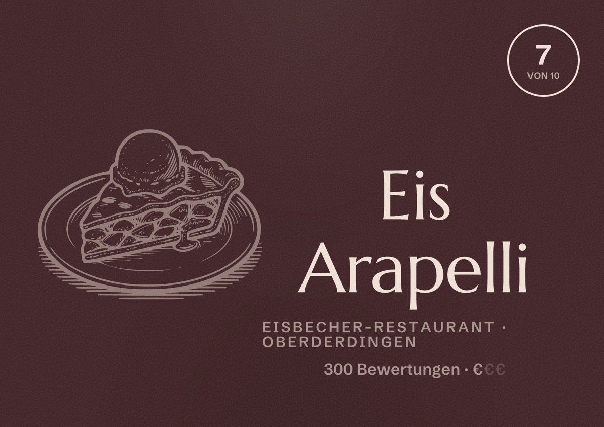 Illustriertes Poster von Eis Arapelli, Eisbecher-Restaurant in Oberderdingen: Bewertung 7 von 10 aus 300 Bewertungen, Preisniveau €