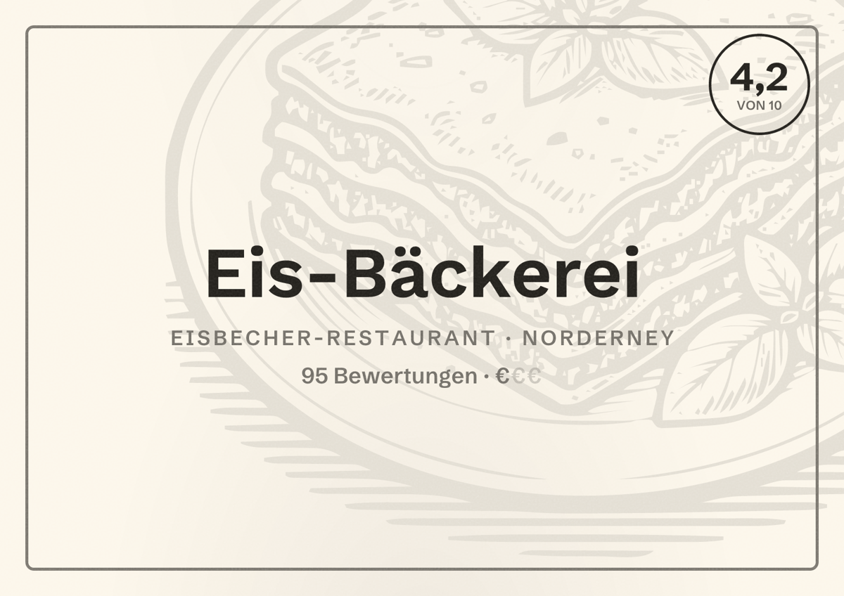 Illustriertes Poster von Eis-Bäckerei, Eisbecher-Restaurant in Norderney: Bewertung 4,2 von 10 aus 95 Bewertungen, Preisniveau €