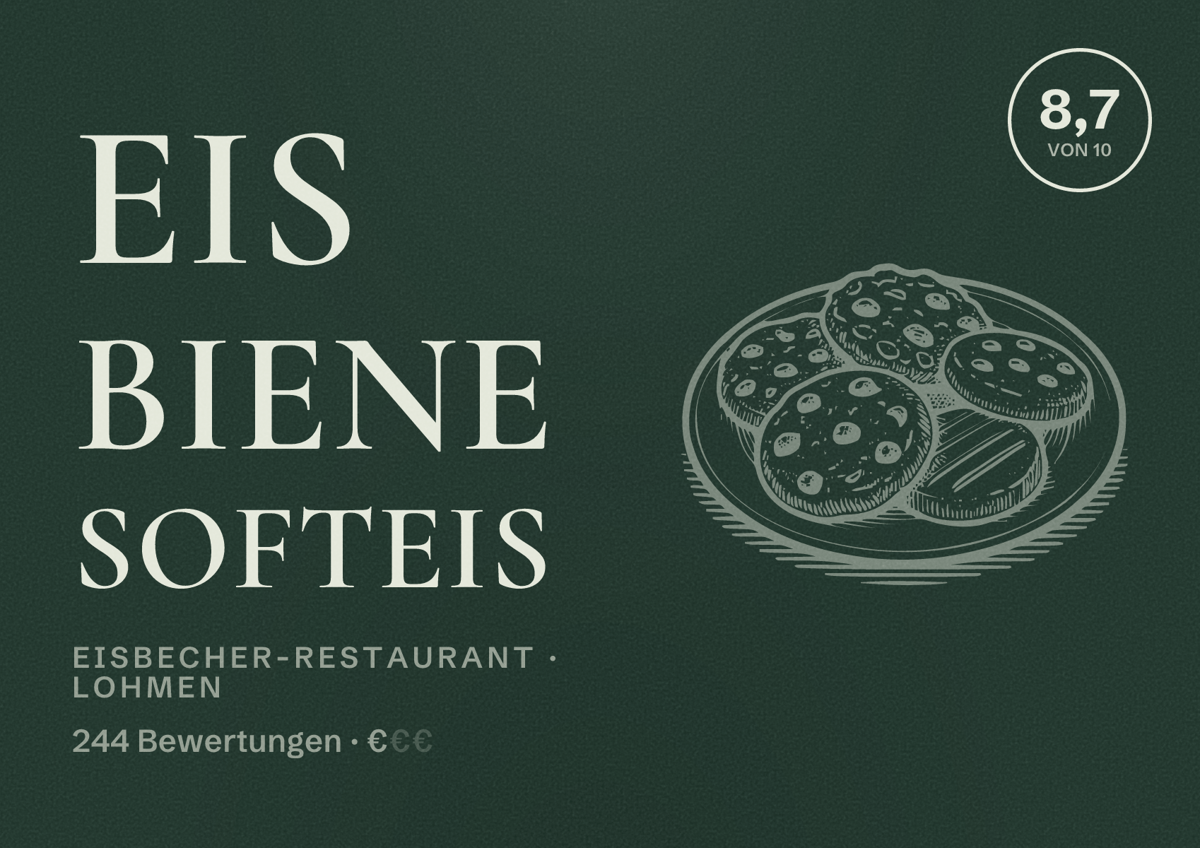 Illustriertes Poster von Eis Biene Softeis, Eisbecher-Restaurant in Lohmen: Bewertung 8,7 von 10 aus 244 Bewertungen, Preisniveau €