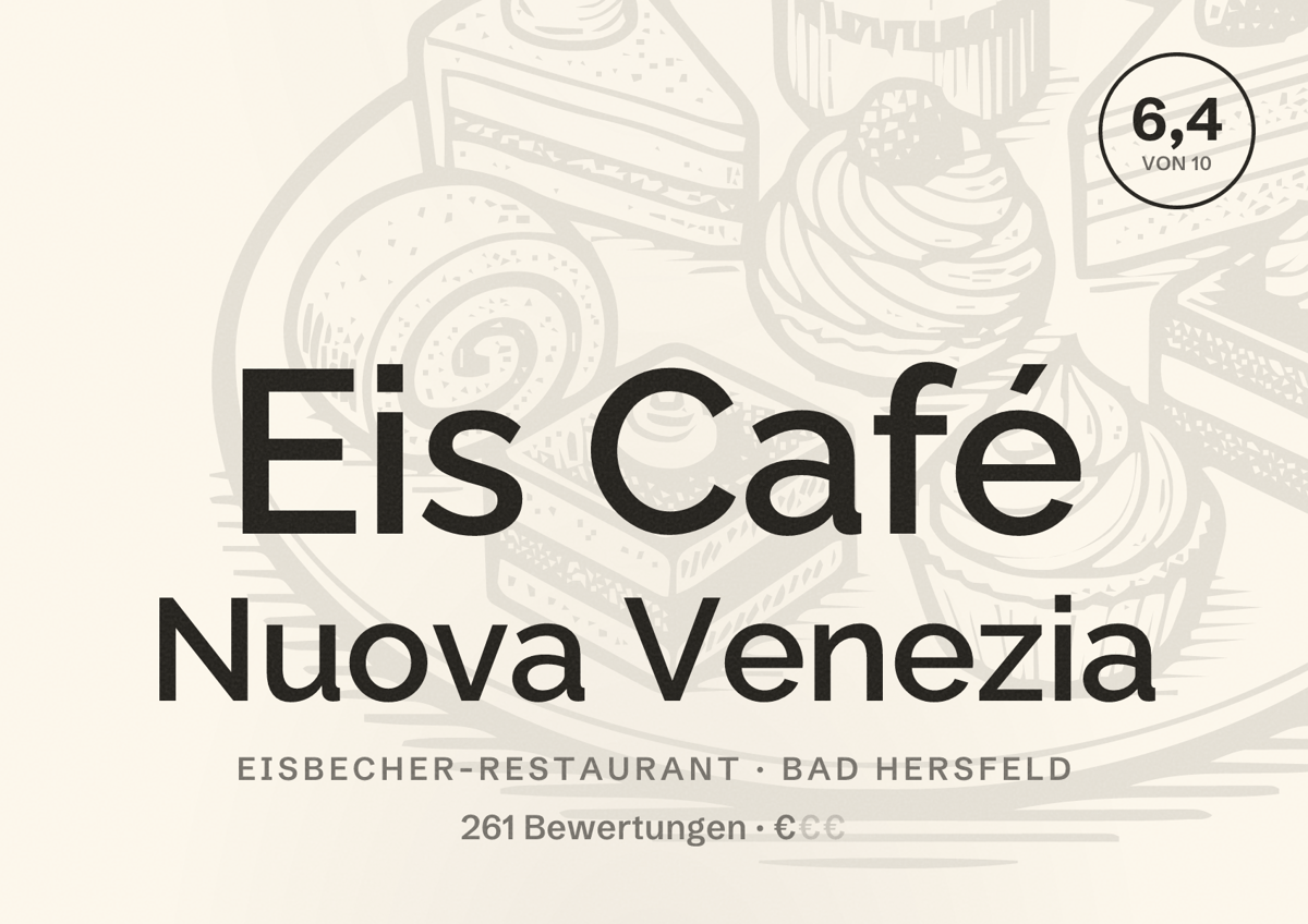 Illustriertes Poster von Eis Café Nuova Venezia, Eisbecher-Restaurant in Bad Hersfeld: Bewertung 6,4 von 10 aus 261 Bewertungen, Preisniveau €