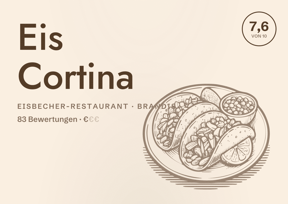 Illustriertes Poster von Eis Cortina, Eisbecher-Restaurant in Brandis: Bewertung 7,6 von 10 aus 83 Bewertungen, Preisniveau €