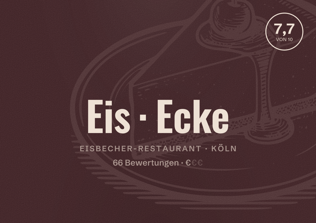 Illustriertes Poster von Eis Ecke, Eisbecher-Restaurant in Köln: Bewertung 7,7 von 10 aus 66 Bewertungen, Preisniveau €