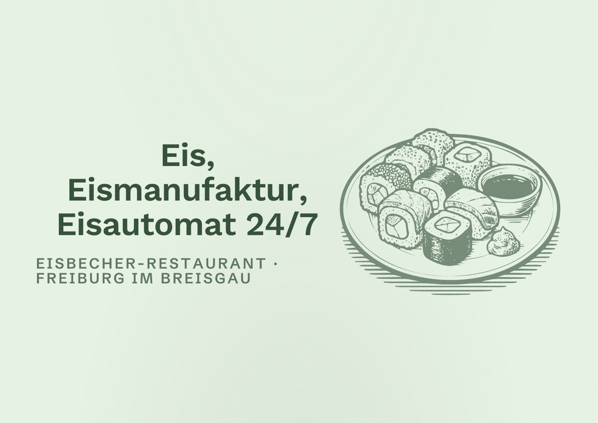 Illustriertes Poster von Eis, Eismanufaktur, Eisautomat 24/7, Eisbecher-Restaurant in Freiburg im Breisgau