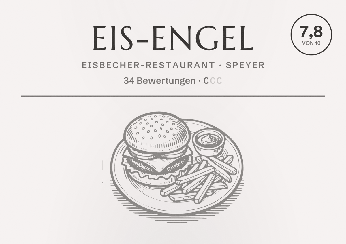 Illustriertes Poster von Eis-Engel, Eisbecher-Restaurant in Speyer: Bewertung 7,8 von 10 aus 34 Bewertungen, Preisniveau €