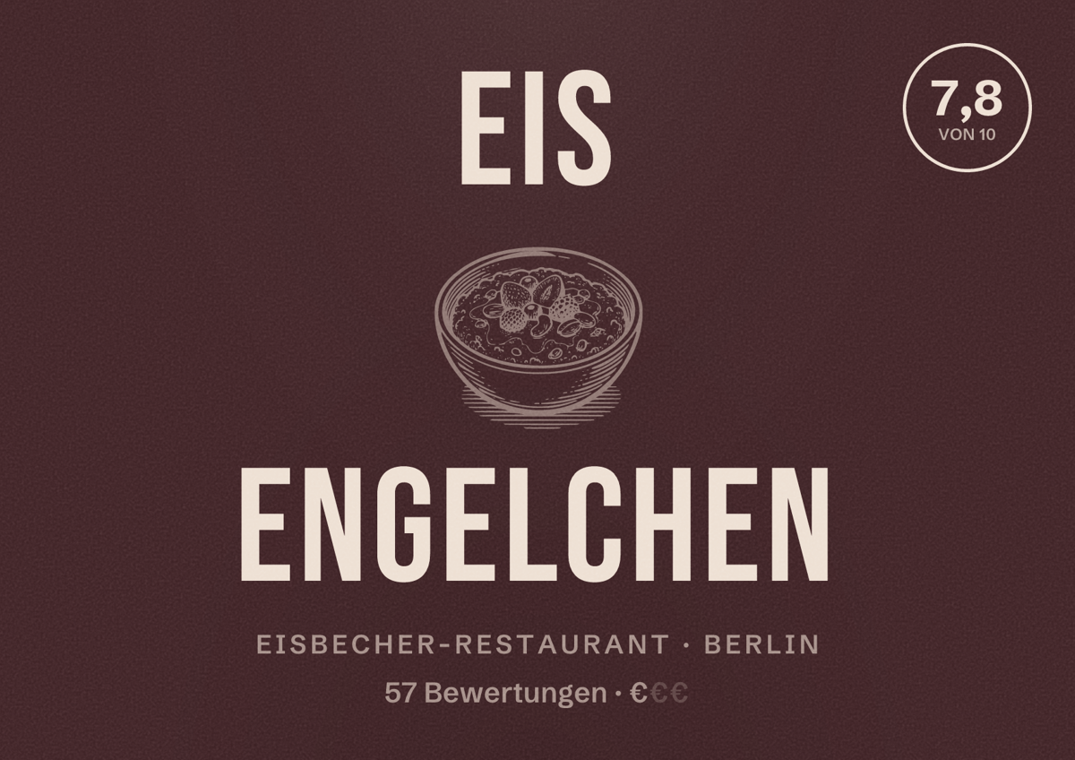 Illustriertes Poster von Eis Engelchen, Eisbecher-Restaurant in Berlin: Bewertung 7,8 von 10 aus 57 Bewertungen, Preisniveau €