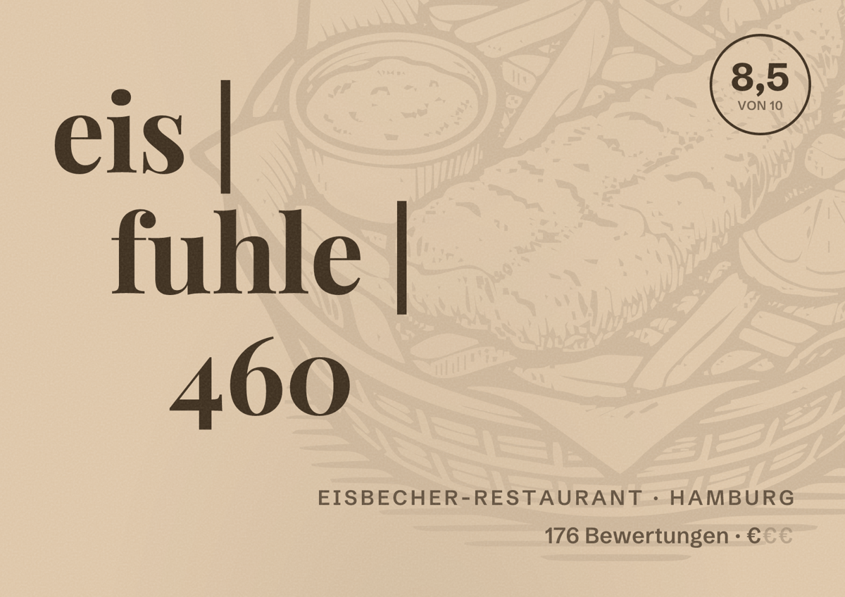 Illustriertes Poster von eis | fuhle | 460, Eisbecher-Restaurant in Hamburg: Bewertung 8,5 von 10 aus 176 Bewertungen, Preisniveau €