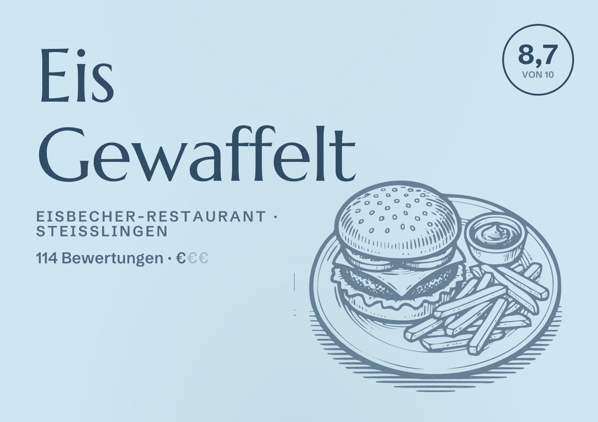 Illustriertes Poster von Eis Gewaffelt, Eisbecher-Restaurant in Steißlingen: Bewertung 8,7 von 10 aus 114 Bewertungen, Preisniveau €